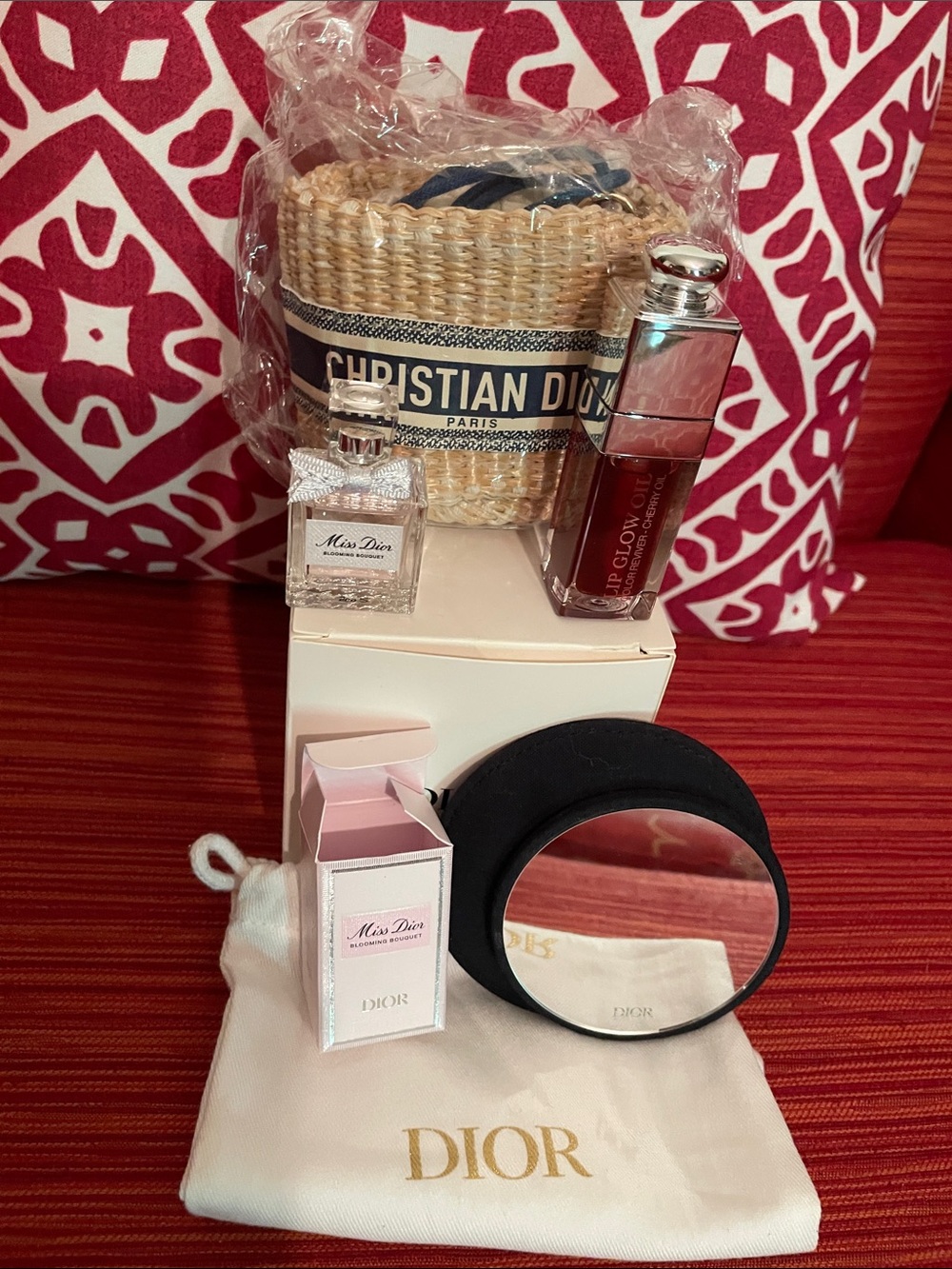 Dior mini bag with beauty products